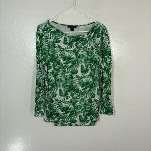 St. John Shirt Womens Medium Green Tropical Leaf Print Jersey Long Sleeve Top